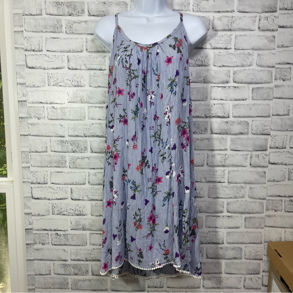 WallFlower Adjustable Strap Flowing Floral Striped Lace Up Sundress NEW 1X